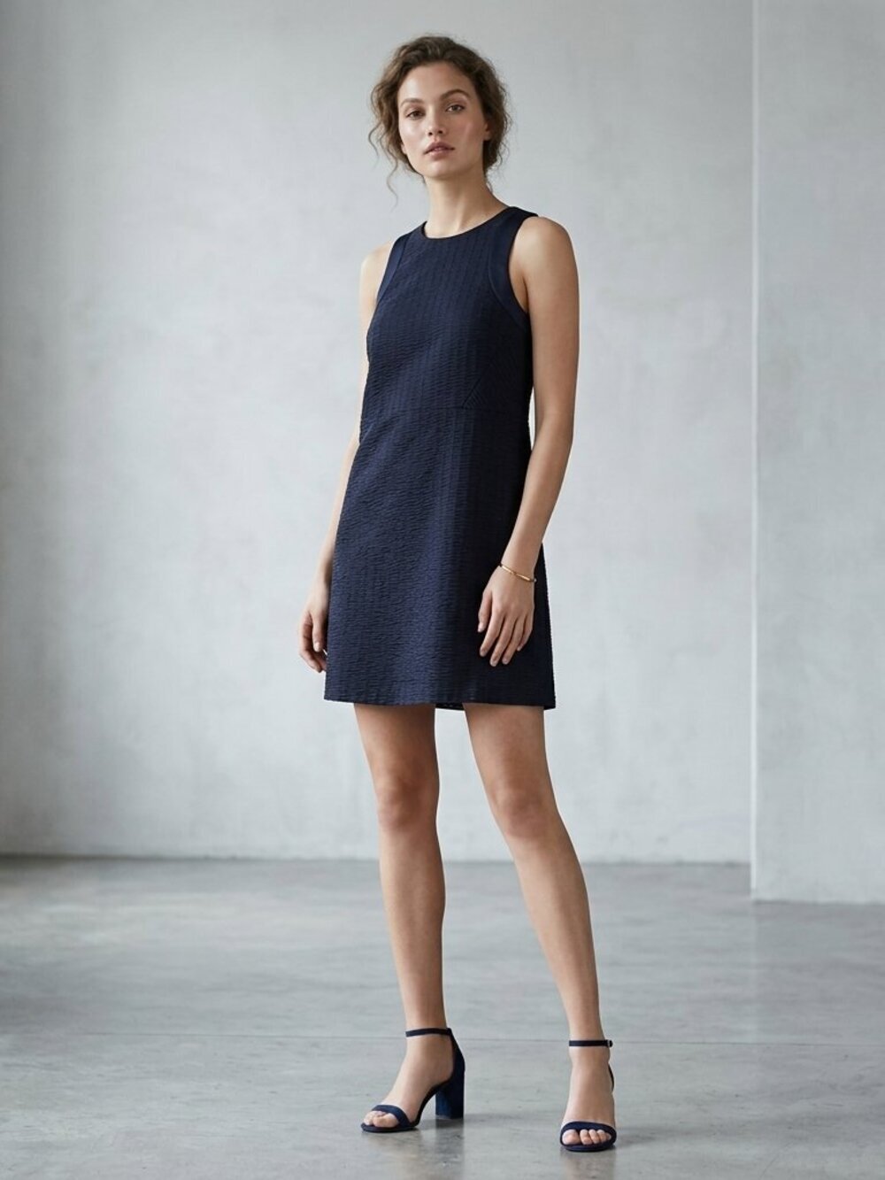Armani Exchange Black Textured Cotton Swing Mini Dress
